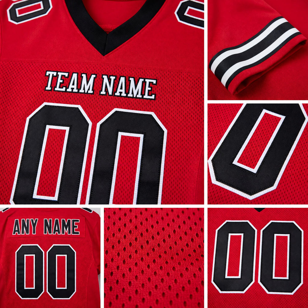 Custom Red Black-White Mesh Authentic Football Jersey detail