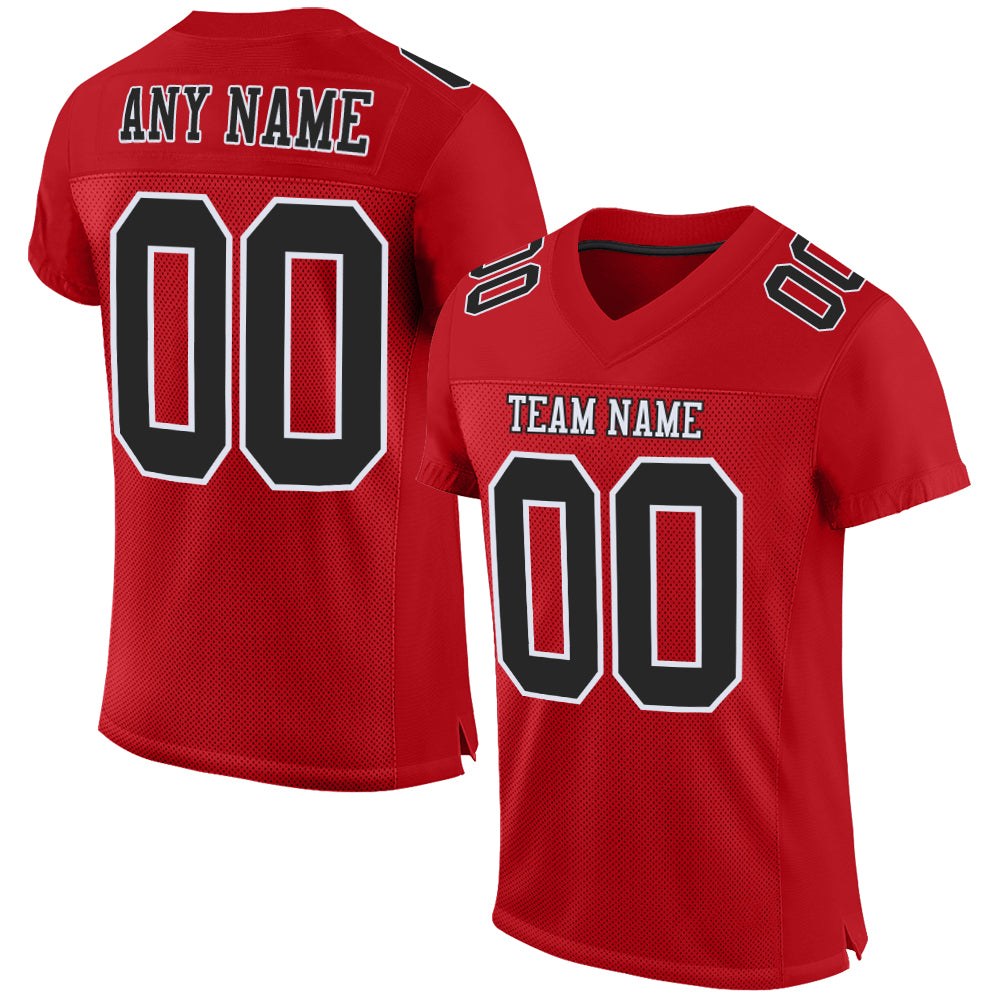 Custom Red Black-White Mesh Authentic Football Jersey photo 1