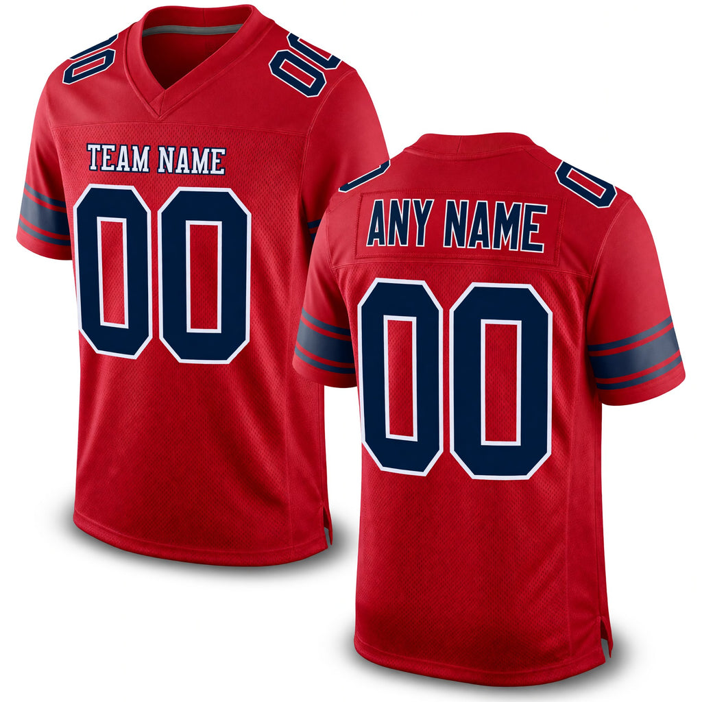 Custom Red Navy-White Mesh Authentic Football Jersey