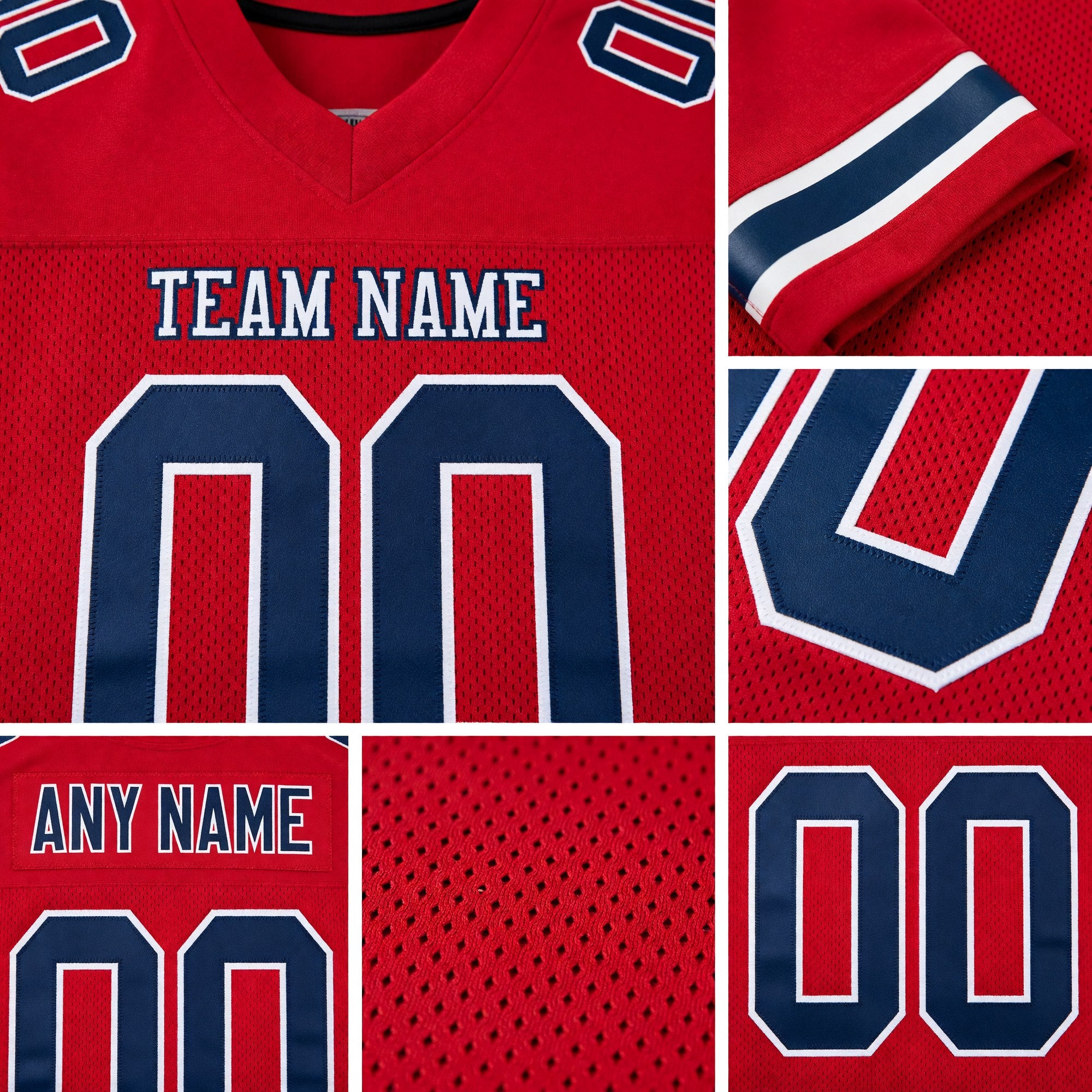 Custom Red Navy-White Mesh Authentic Football Jersey detail
