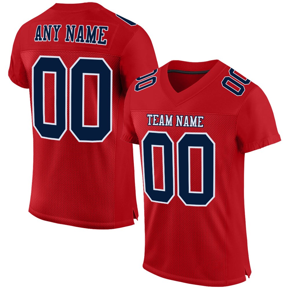 Custom Red Navy-White Mesh Authentic Football Jersey photo 1
