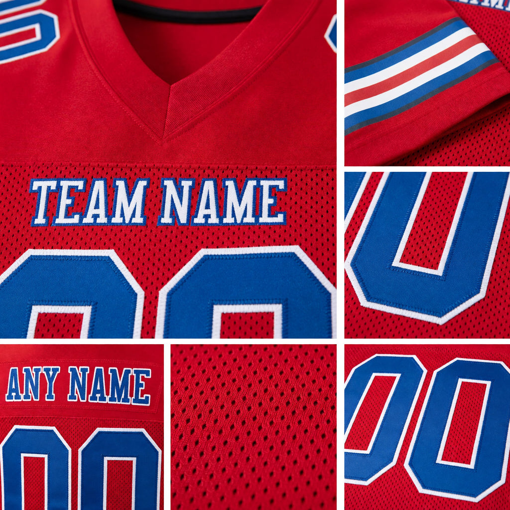 Custom Red Royal-White Mesh Authentic Football Jersey detail