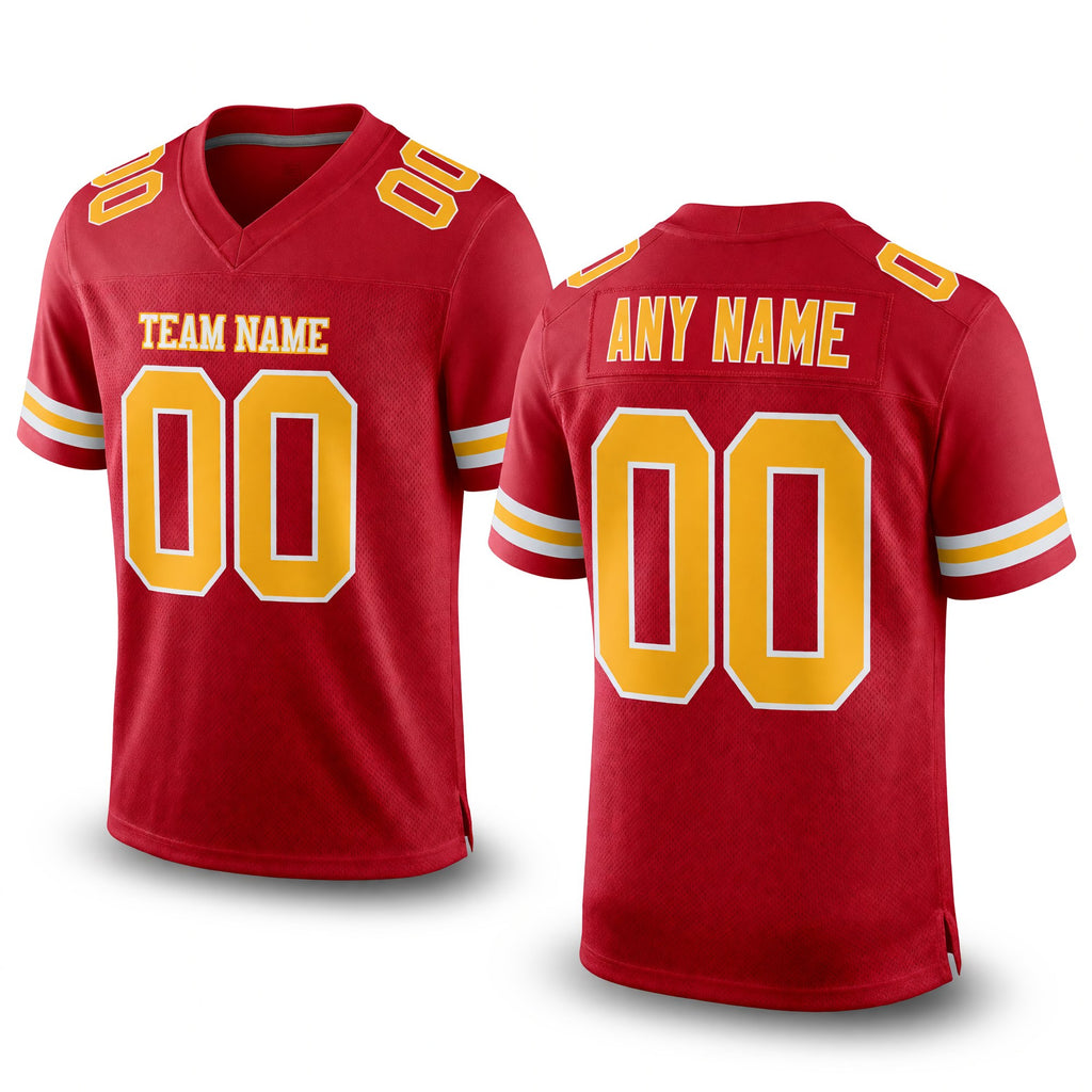 Custom Red Gold-White Mesh Authentic Football Jersey