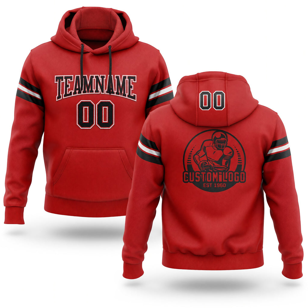 Custom Stitched Red Black-White Football Pullover Sweatshirt Hoodie