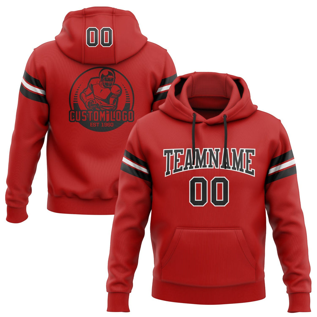 Custom Stitched Red Black-White Football Pullover Sweatshirt Hoodie photo 1