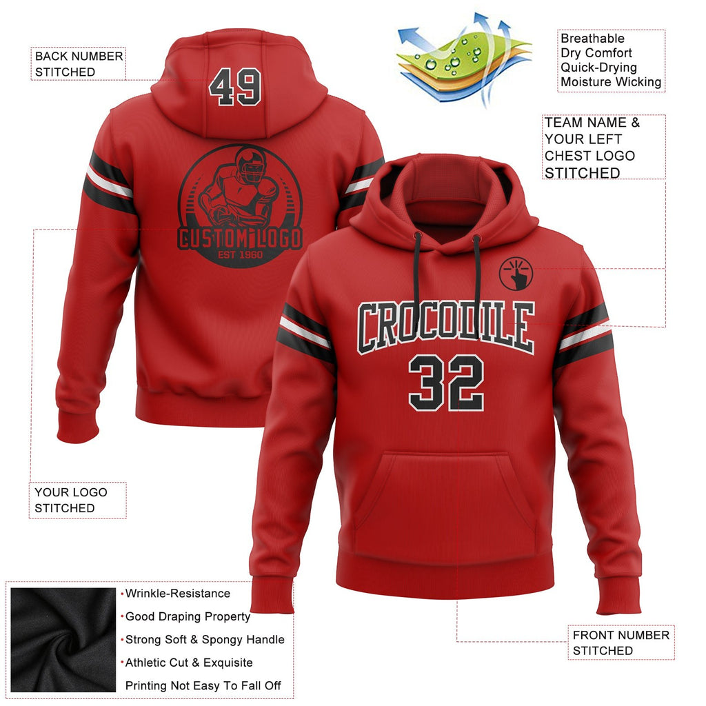 Custom Stitched Red Black-White Football Pullover Sweatshirt Hoodie photo 2
