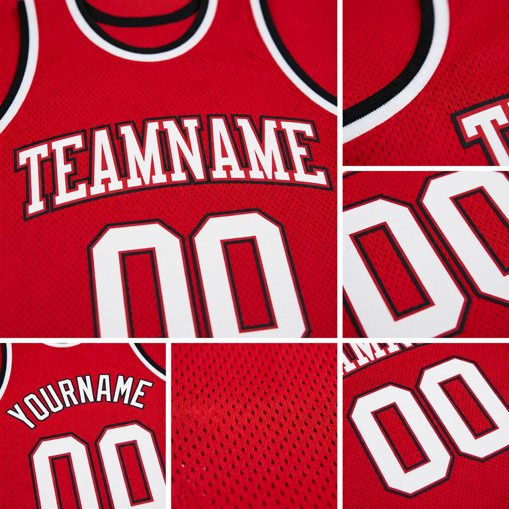 Custom Red White-Black Authentic Throwback Basketball Jersey detail