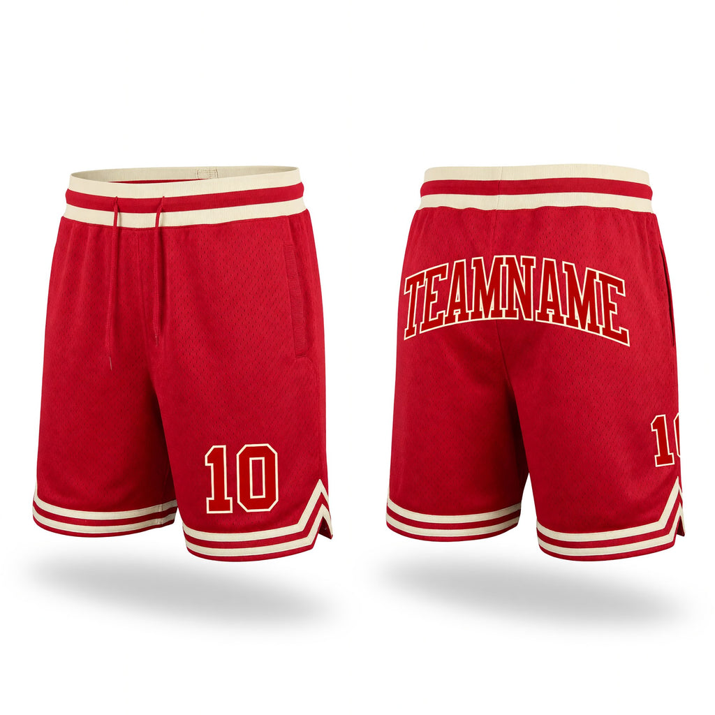 Custom Red Red-Cream Authentic Throwback Basketball Shorts