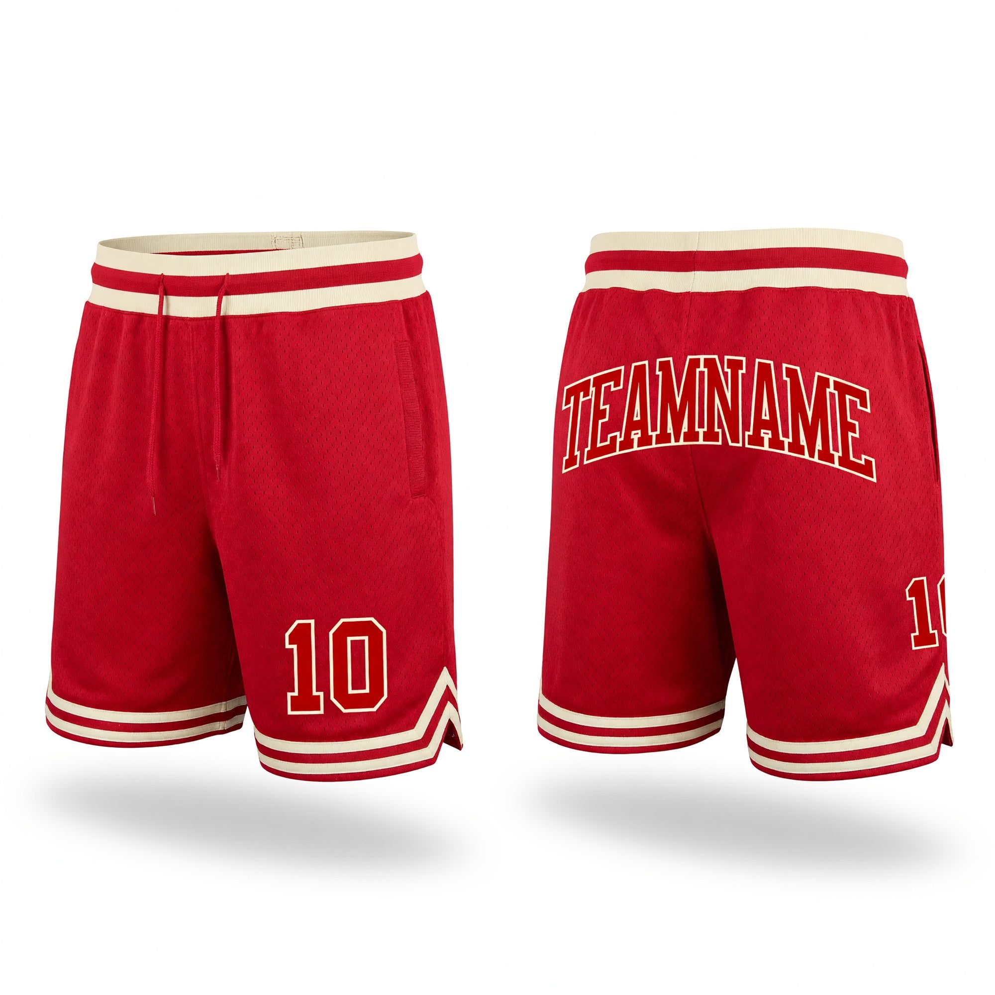 Custom Red Red-Cream Authentic Throwback Basketball Shorts