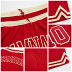 Custom Red Red-Cream Authentic Throwback Basketball Shorts detail