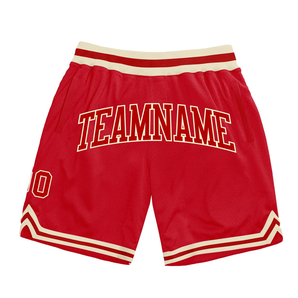 Custom Red Red-Cream Authentic Throwback Basketball Shorts photo 1