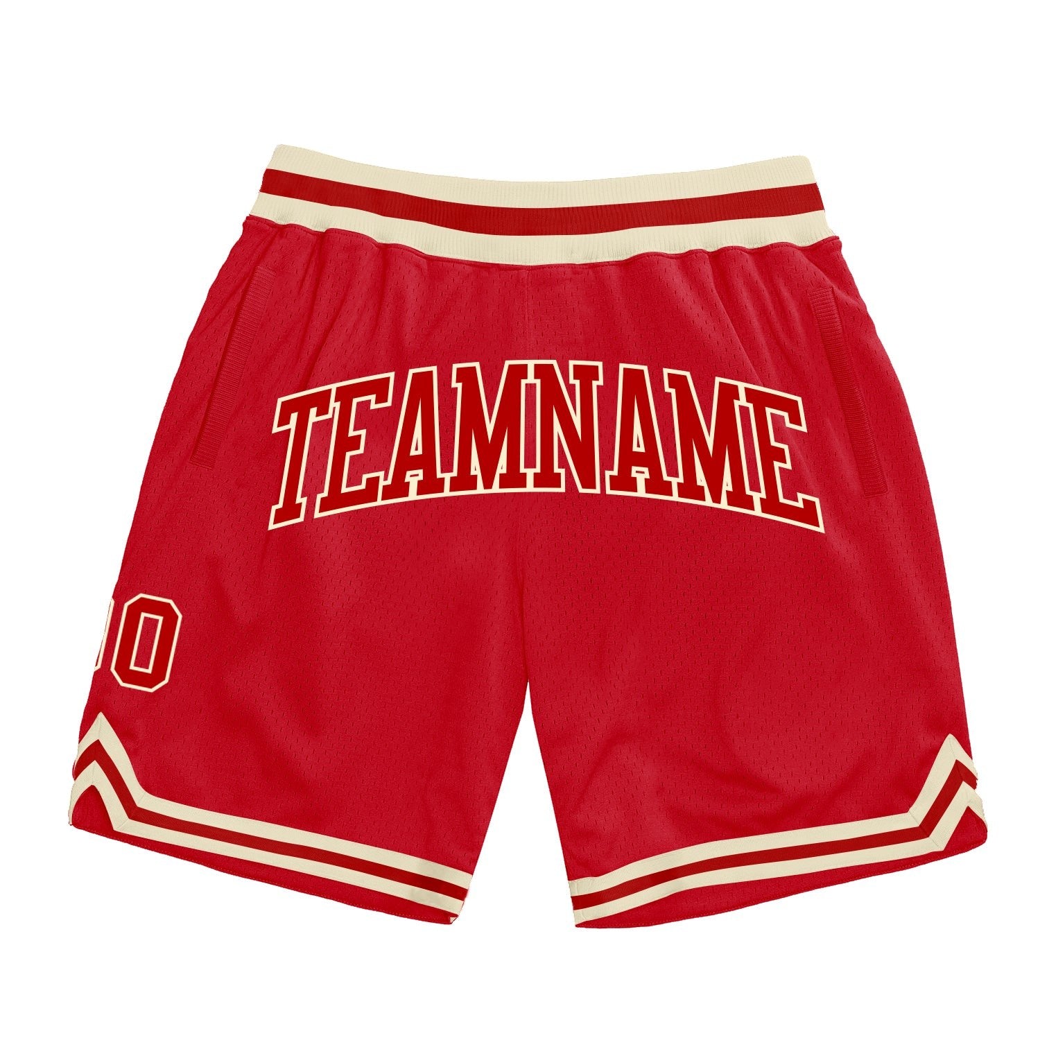 Custom Red Red-Cream Authentic Throwback Basketball Shorts photo 1