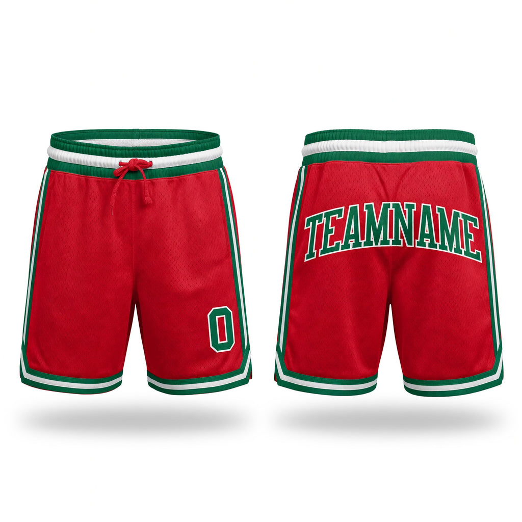 Custom Red Kelly Green-White Authentic Throwback Basketball Shorts