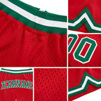 Custom Red Kelly Green-White Authentic Throwback Basketball Shorts detail