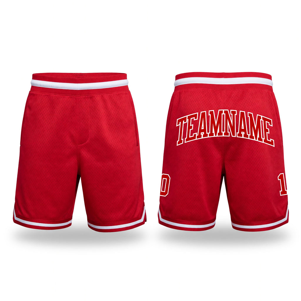 Custom Red Red-White Authentic Throwback Basketball Shorts
