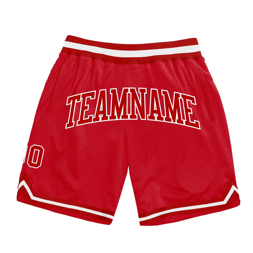 Custom Red Red-White Authentic Throwback Basketball Shorts photo 1
