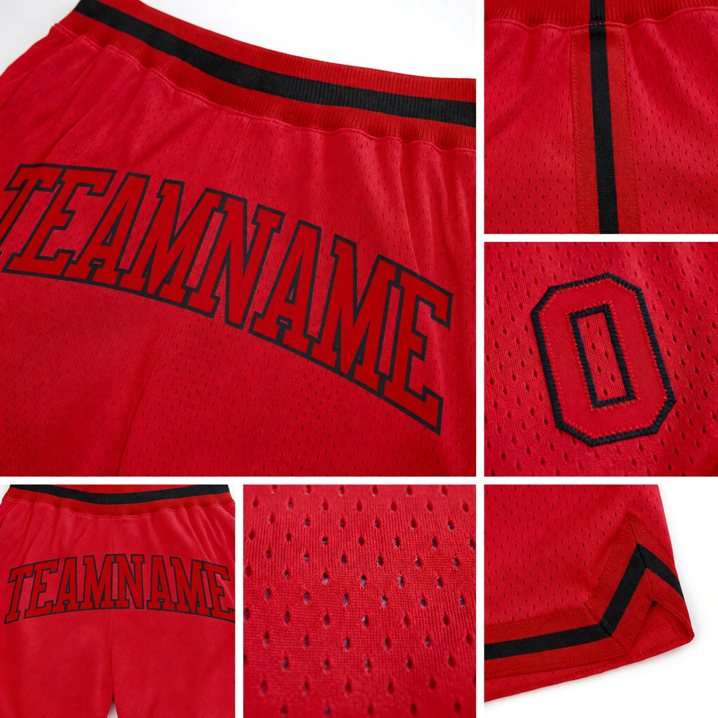 Custom Red Red-Black Authentic Throwback Basketball Shorts detail