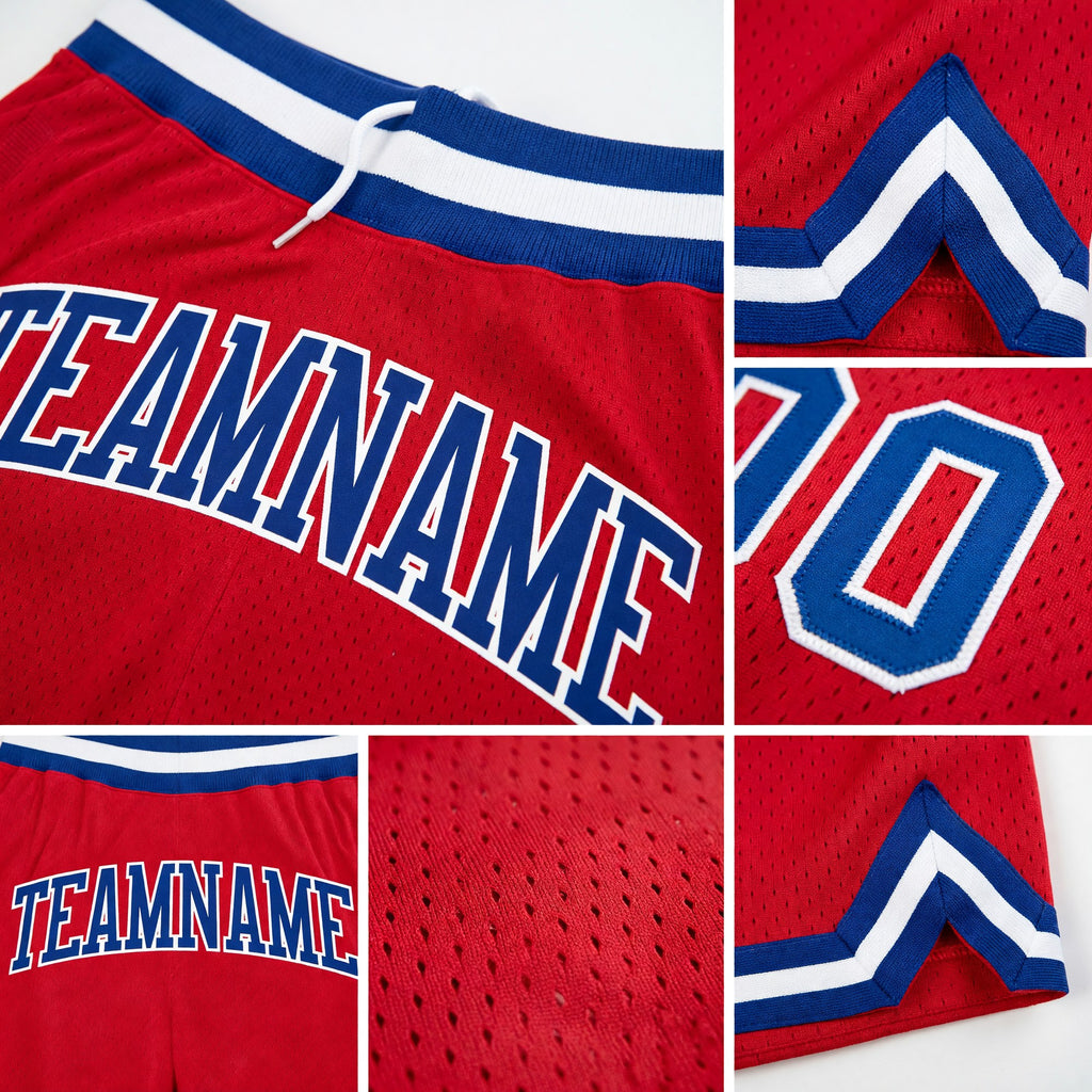 Custom Red Royal-White Authentic Throwback Basketball Shorts detail