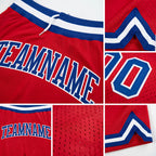 Custom Red Royal-White Authentic Throwback Basketball Shorts detail