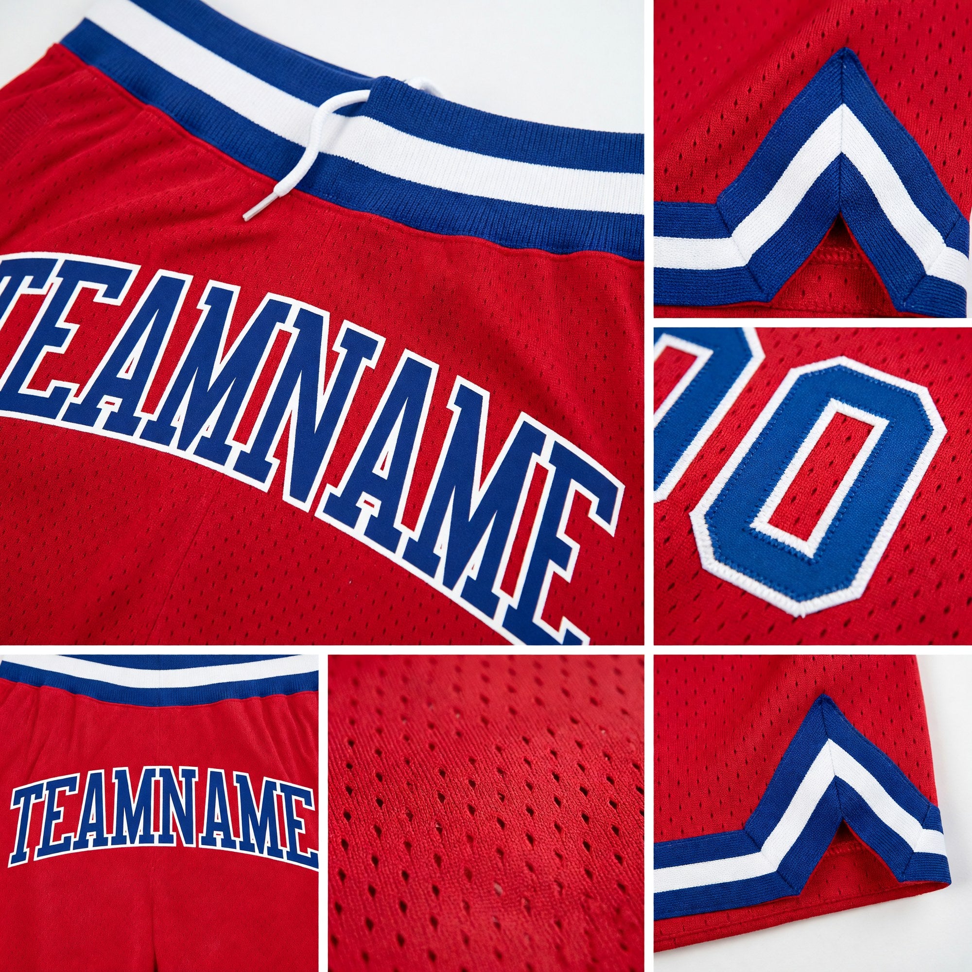 Custom Red Royal-White Authentic Throwback Basketball Shorts detail