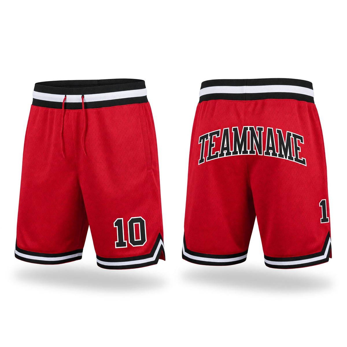 Custom Red Black-White Authentic Throwback Basketball Shorts