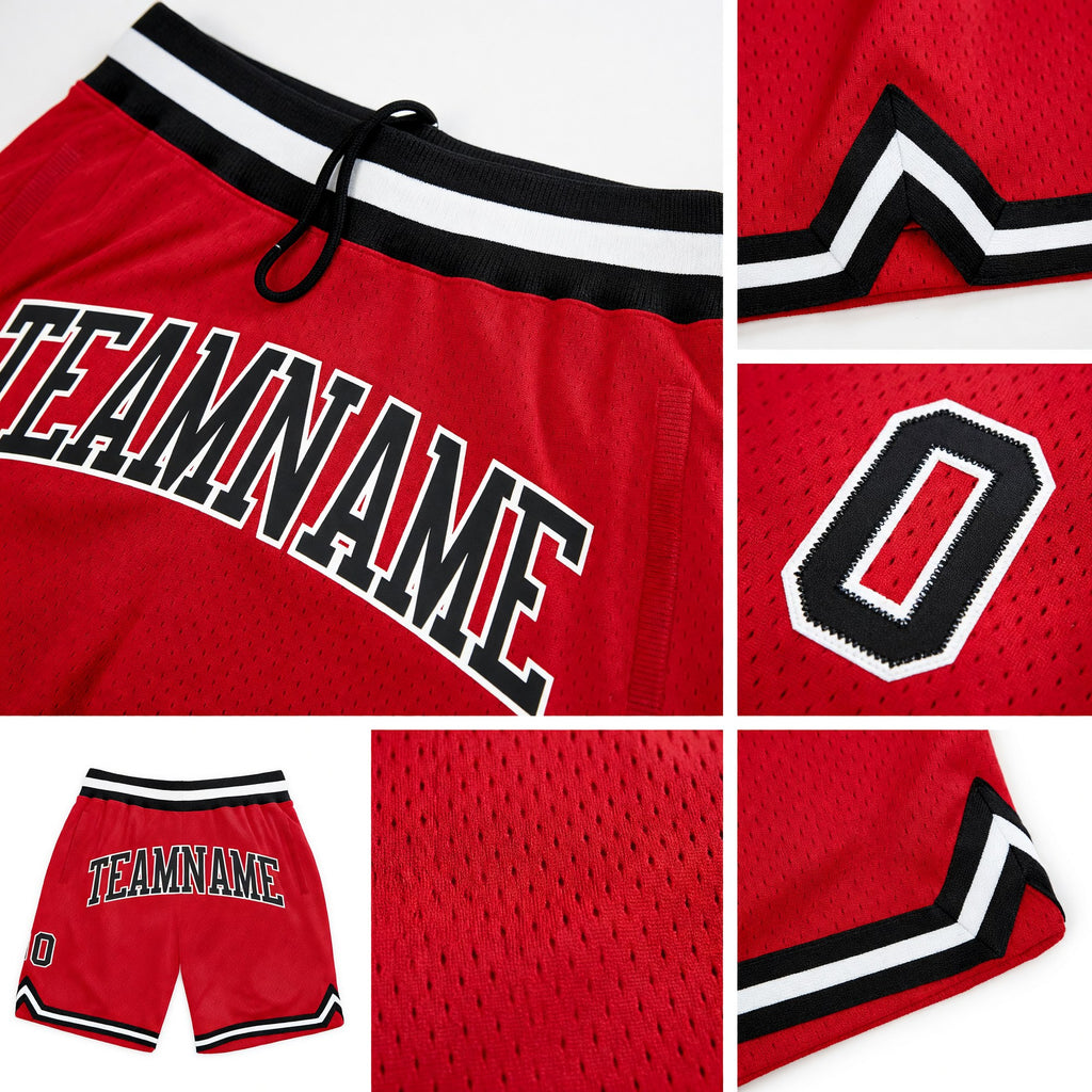 Custom Red Black-White Authentic Throwback Basketball Shorts detail