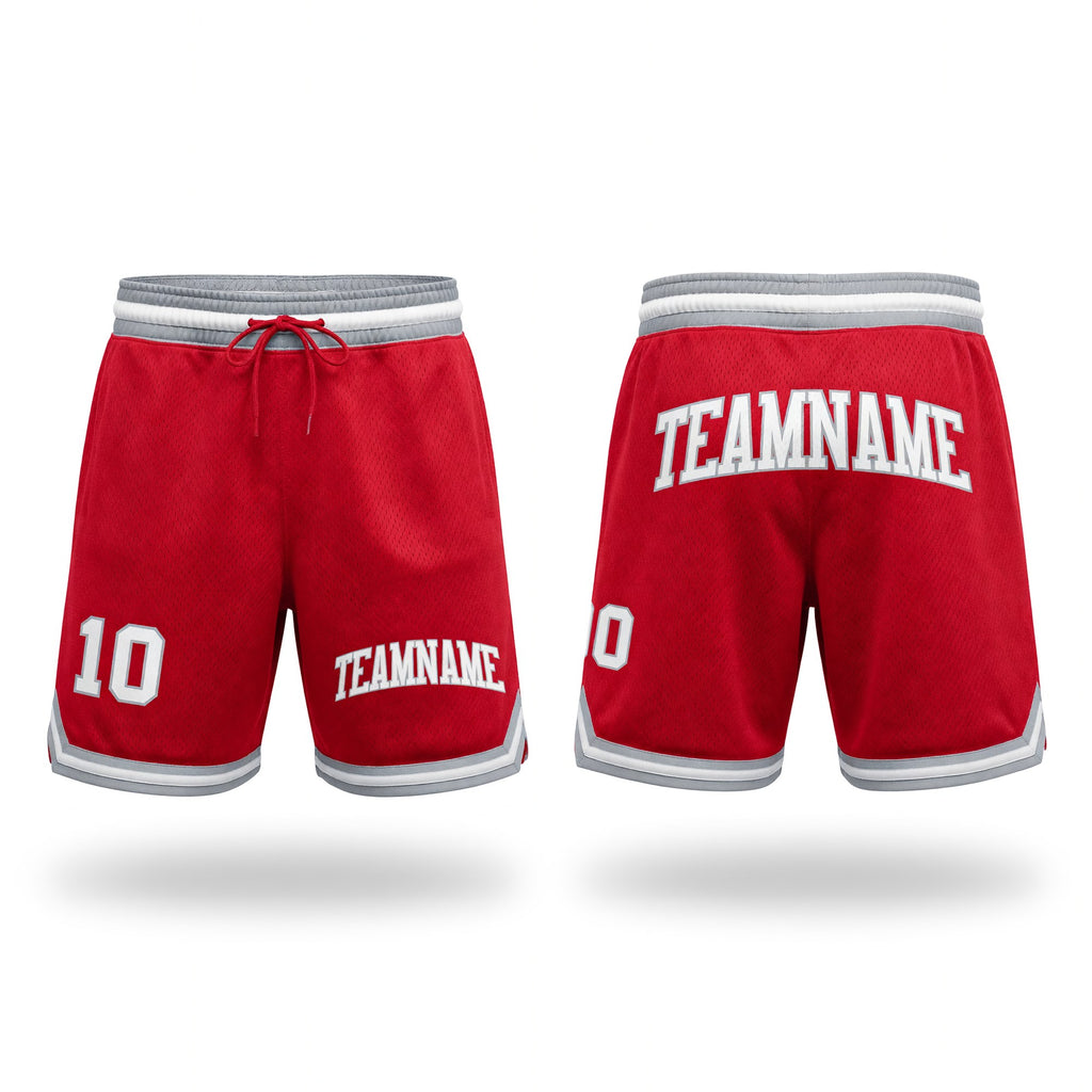 Custom Red White-Gray Authentic Throwback Basketball Shorts