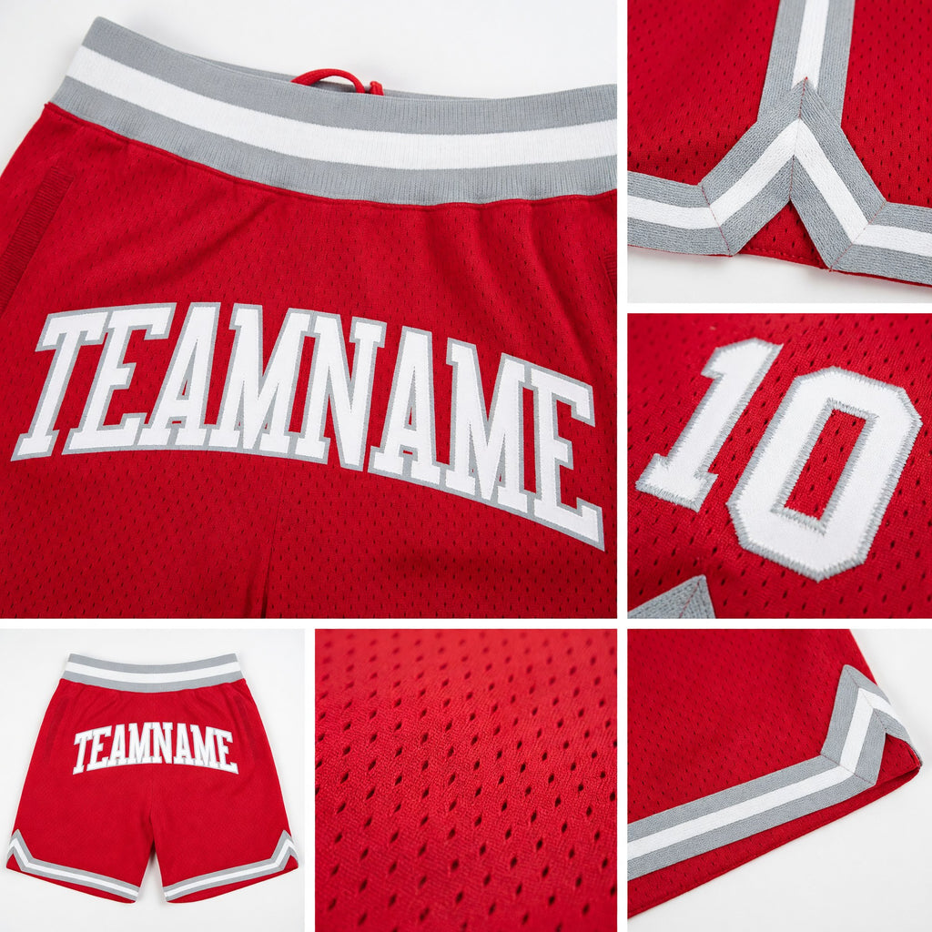 Custom Red White-Gray Authentic Throwback Basketball Shorts detail