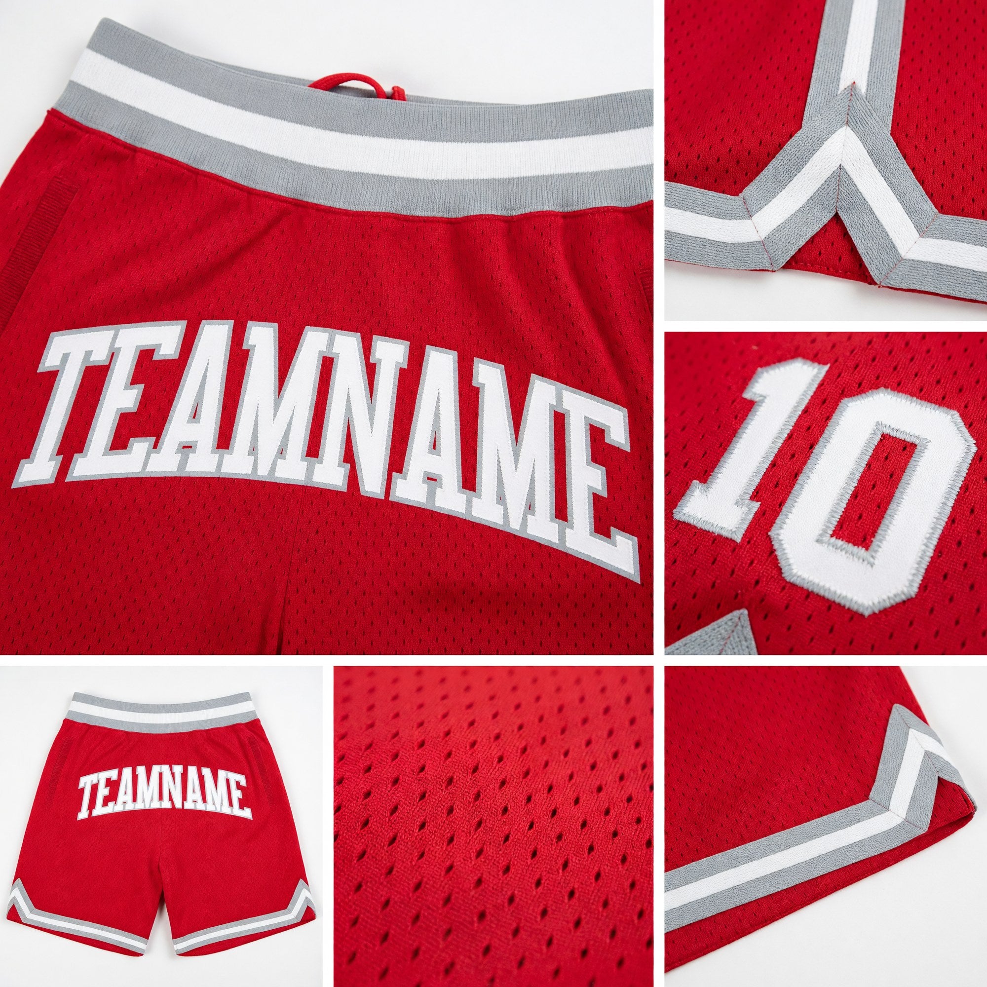 Custom Red White-Gray Authentic Throwback Basketball Shorts detail