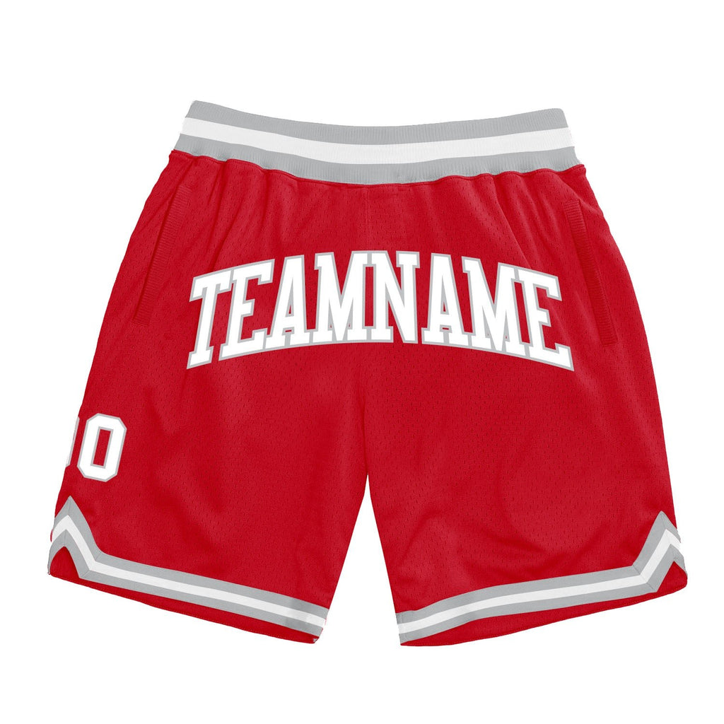 Custom Red White-Gray Authentic Throwback Basketball Shorts photo 1
