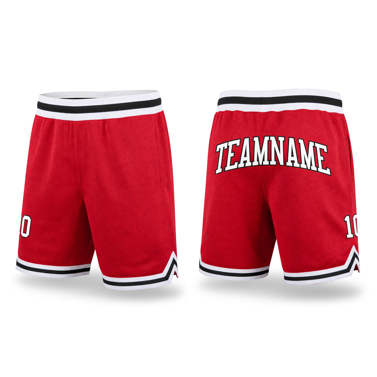 Custom Red White-Black Authentic Throwback Basketball Shorts