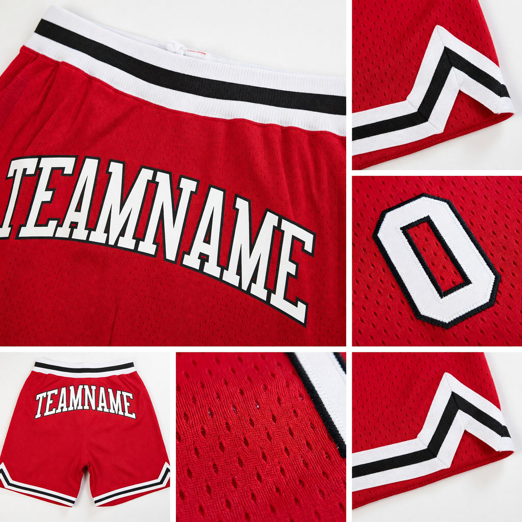 Custom Red White-Black Authentic Throwback Basketball Shorts detail