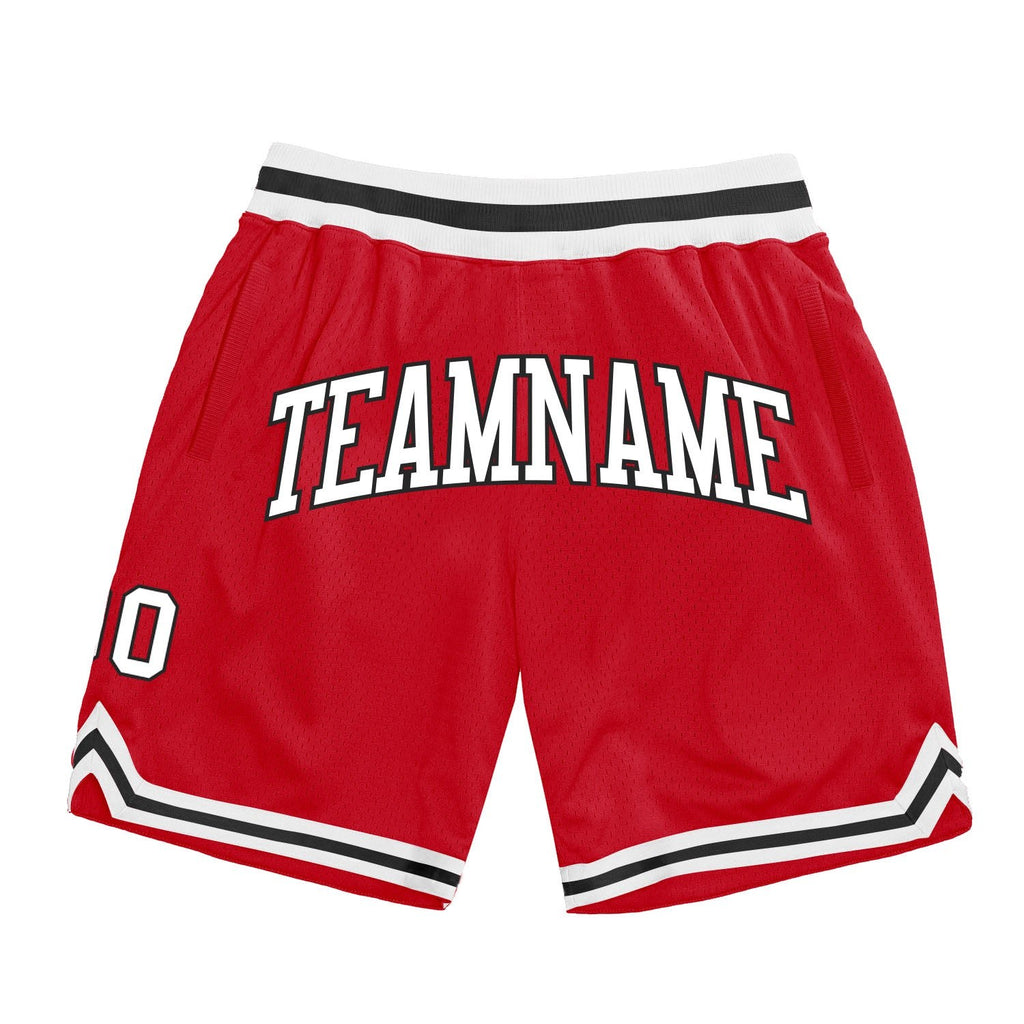 Custom Red White-Black Authentic Throwback Basketball Shorts photo 1