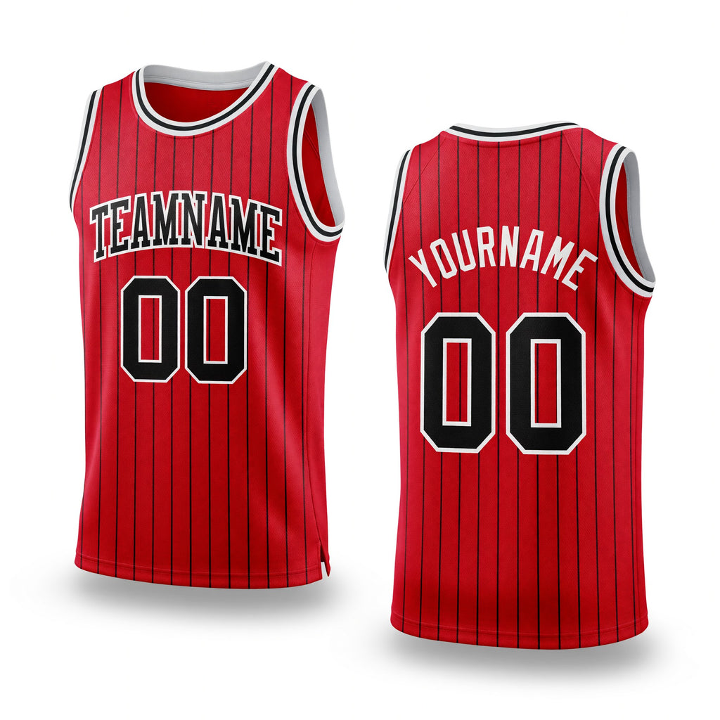 Custom Red Black Pinstripe Black-White Authentic Basketball Jersey