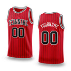 Custom Red Black Pinstripe Black-White Authentic Basketball Jersey