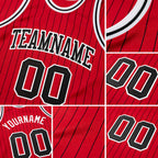 Custom Red Black Pinstripe Black-White Authentic Basketball Jersey detail