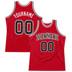 Custom Red Black Pinstripe Black-White Authentic Basketball Jersey photo 1