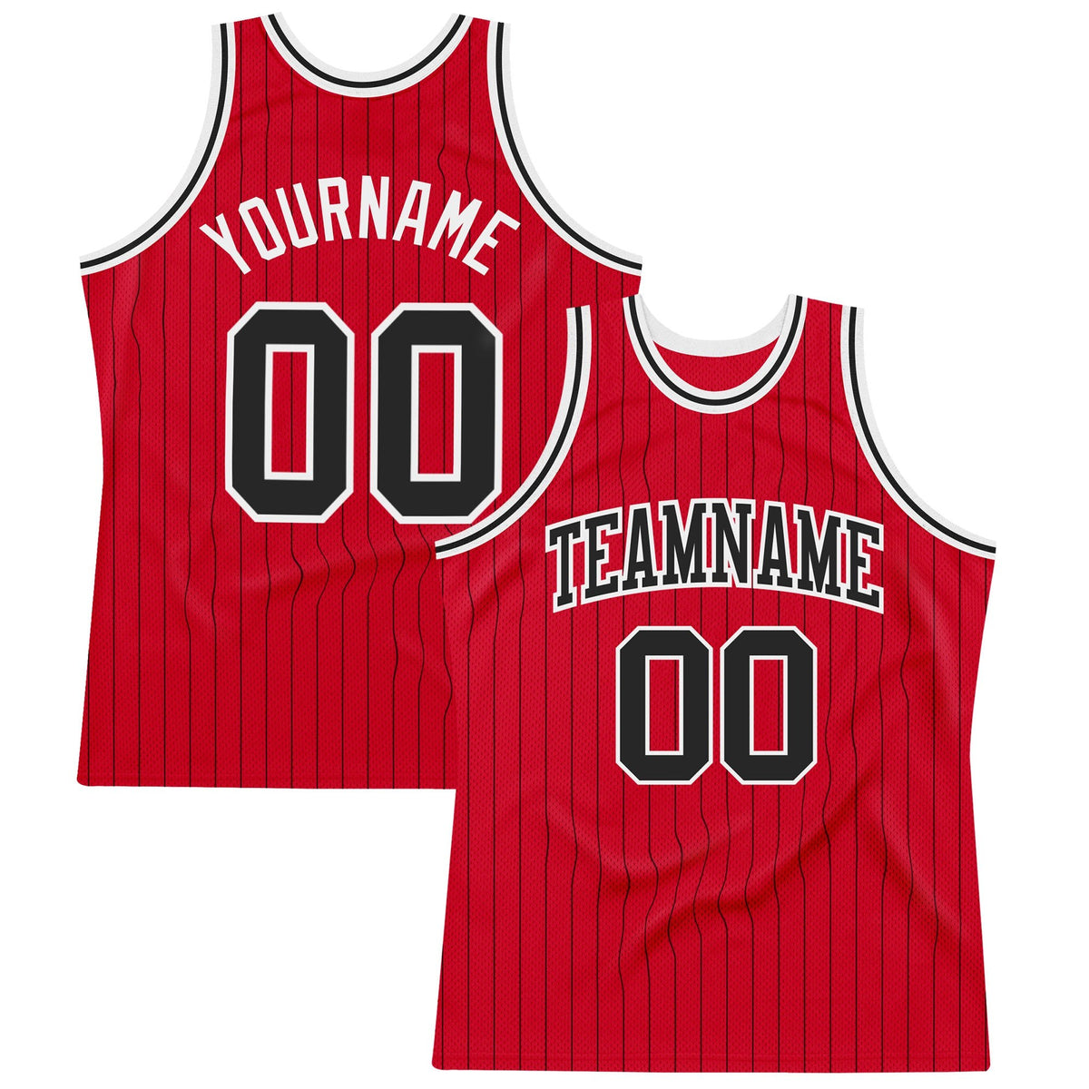 Custom Red Black Pinstripe Black-White Authentic Basketball Jersey photo 1