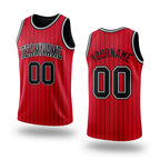 Custom Red Black Pinstripe Black-White Authentic Basketball Jersey