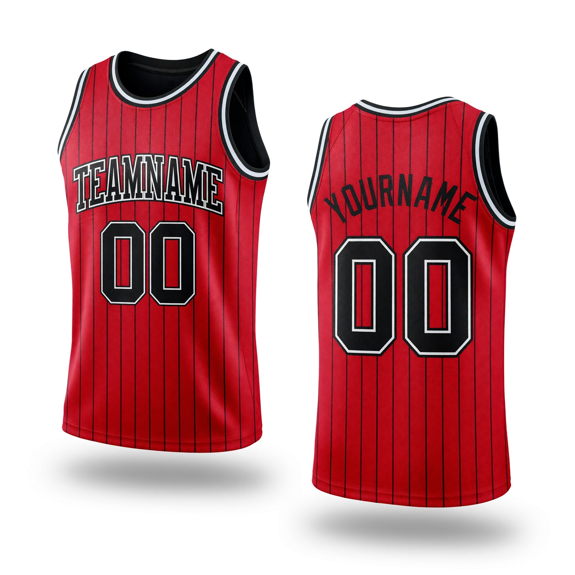 Custom Red Black Pinstripe Black-White Authentic Basketball Jersey