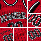Custom Red Black Pinstripe Black-White Authentic Basketball Jersey detail
