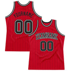 Custom Red Black Pinstripe Black-White Authentic Basketball Jersey photo 1