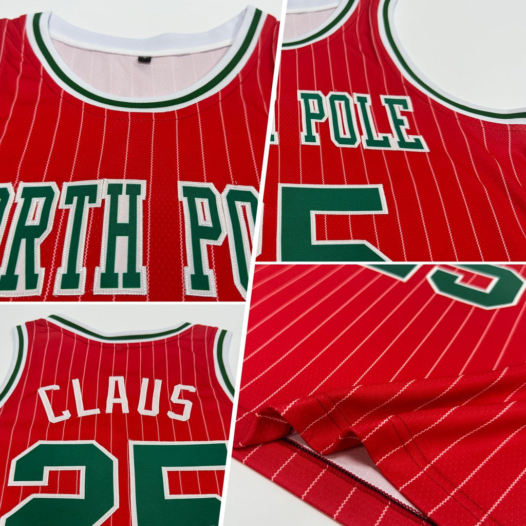Custom Red White Pinstripe Kelly Green-White Authentic Basketball Jersey photo 2