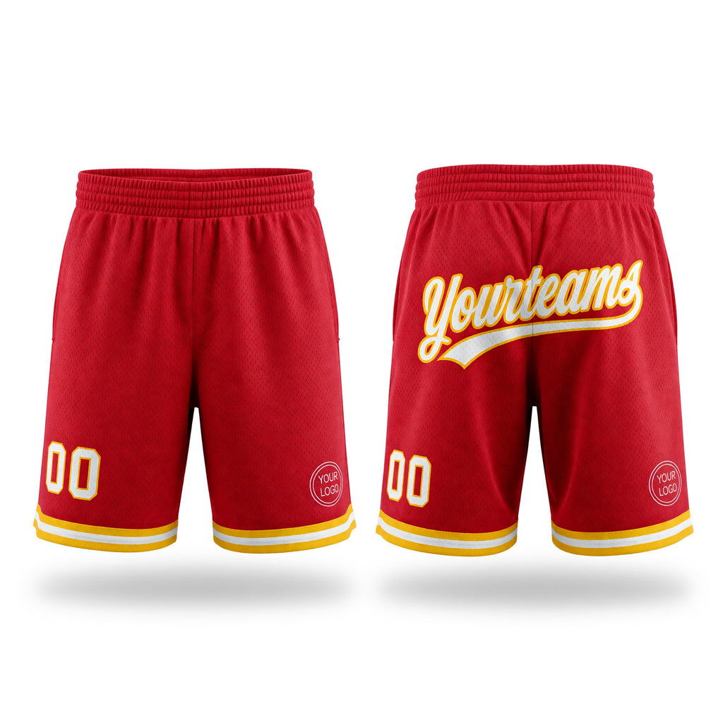 Custom Red White-Gold Authentic Throwback Basketball Shorts