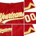 Custom Red White-Gold Authentic Throwback Basketball Shorts detail