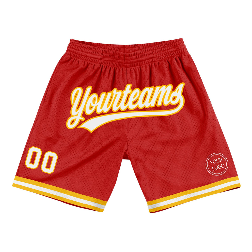 Custom Red White-Gold Authentic Throwback Basketball Shorts photo 1