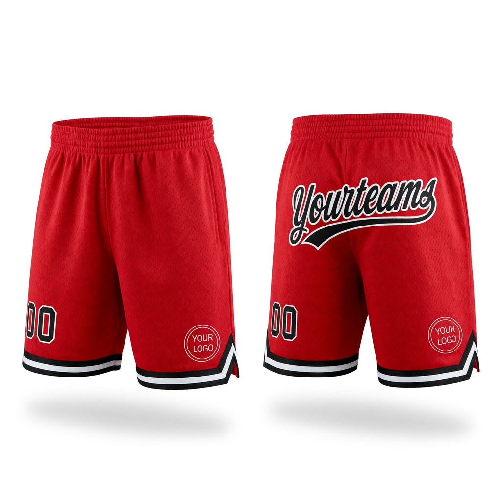 Custom Red Black-White Authentic Throwback Basketball Shorts