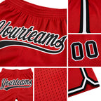 Custom Red Black-White Authentic Throwback Basketball Shorts detail