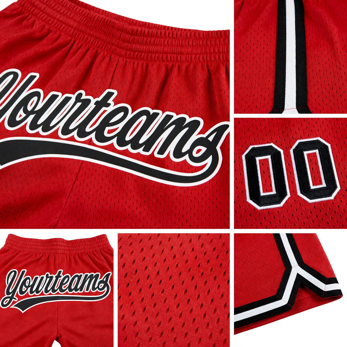 Custom Red Black-White Authentic Throwback Basketball Shorts detail