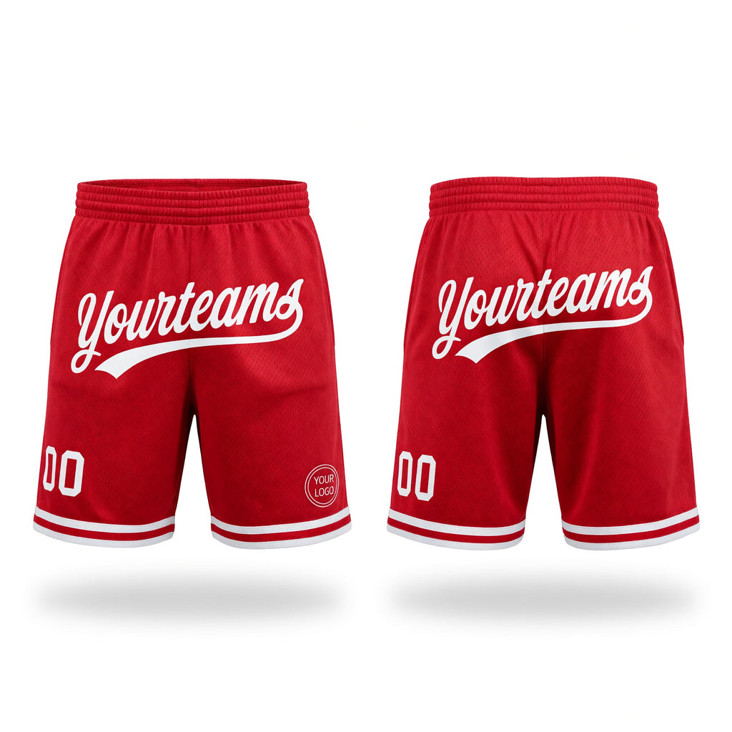 Custom Red White Authentic Throwback Basketball Shorts